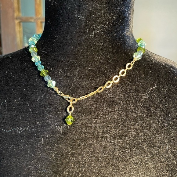 Stunning green blue gold bead statement necklace, adjustable. Nordstrom elegance - Picture 9 of 9
